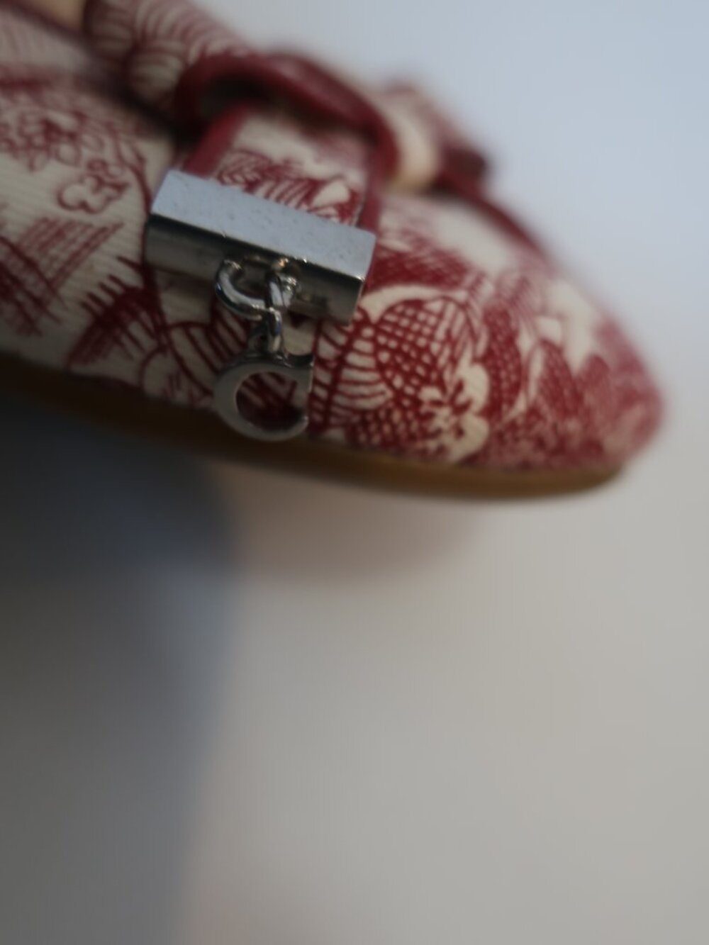 Women Christian Dior Red, Beige Toile De Juoy Canvas Bow Ballet Flats 38 EU/US 8 - Picture 10 of 11